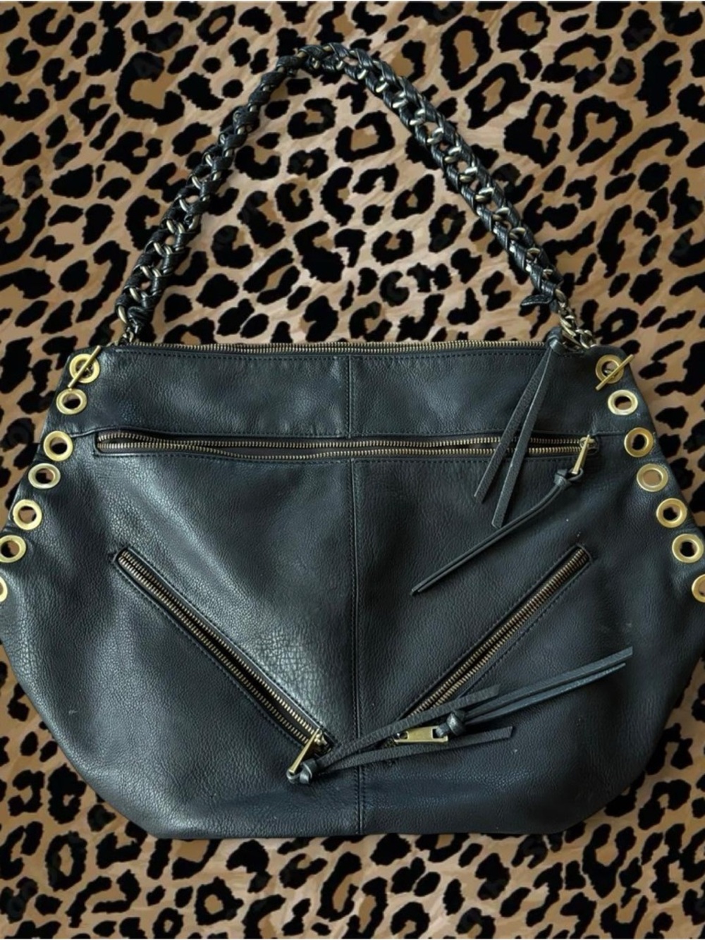 Clarks Black Leather Shoulder Bag with Gold Hardware